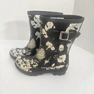 Joules Black and White Floral Molly Wellies Never Worn Sz 7